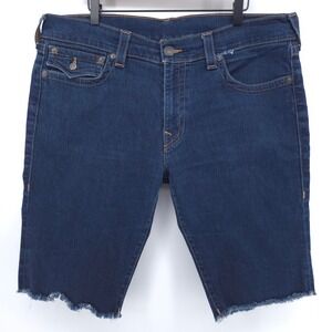 True Religion Mens Denim Shorts Ricky Size 38 Dark Blue Relaxed Straight Cutoff